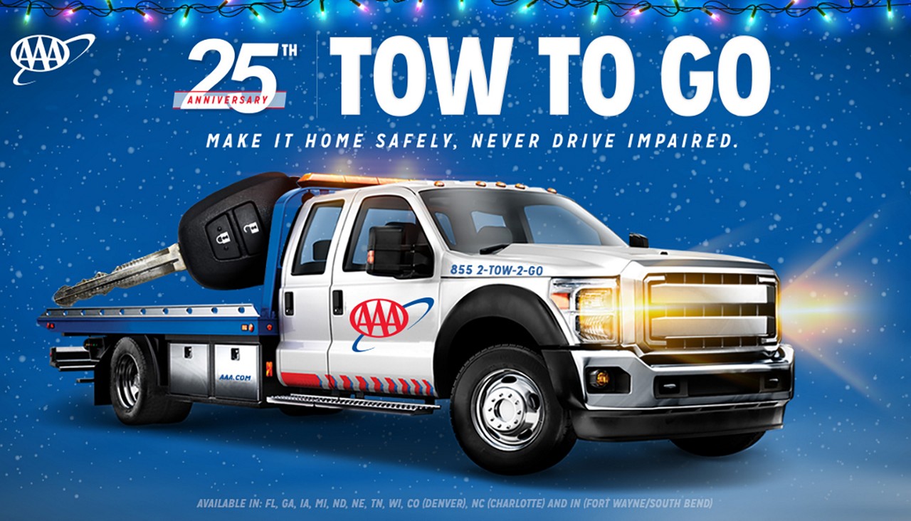 An image that announces the 25th year for the Tow to Go program for AAA