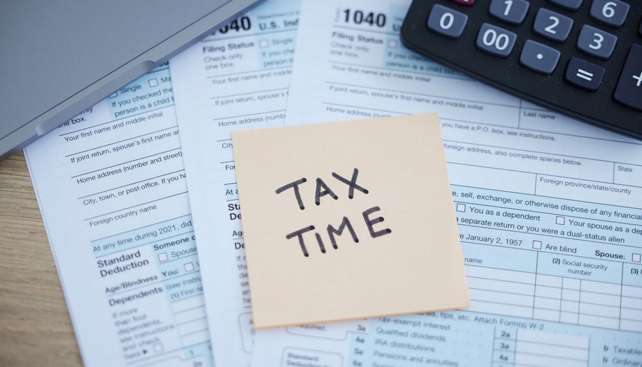 Tax time, accounting paperwork and form for government law compliance, file income revenue return or self assessment