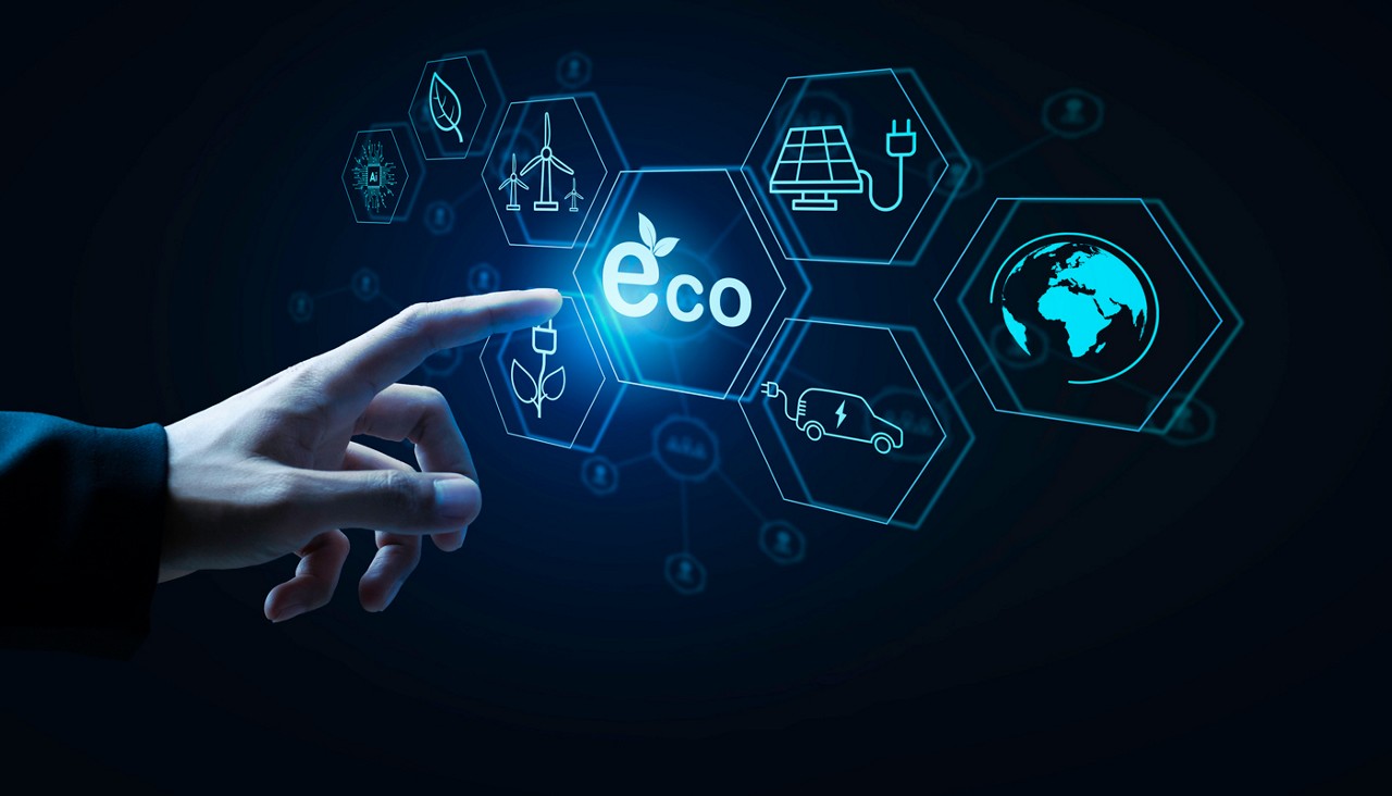 Symbols of environmentally friendly concepts, the use of clean and sustainable energy