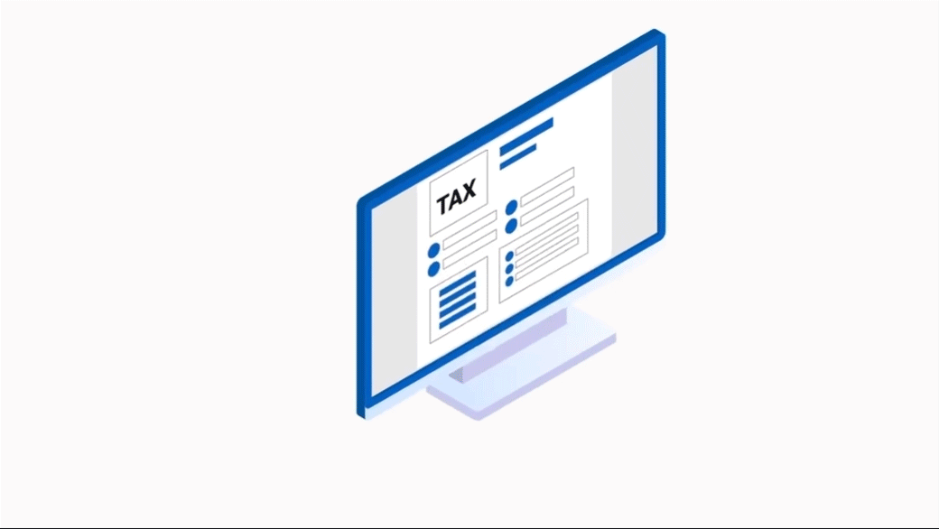animated illustration of tax app on a desktop screen