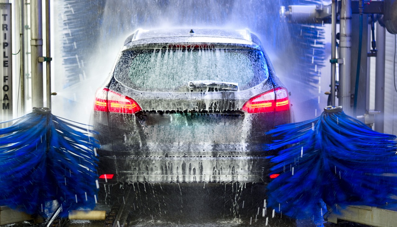 Car going through an automatic car wash