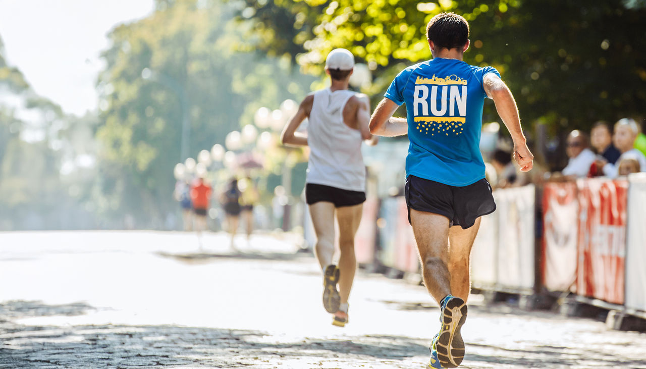 Athletes running marathon