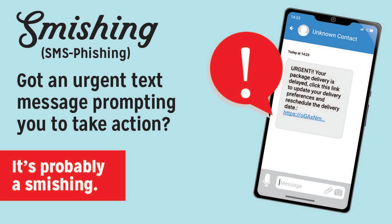 Smishing-Illustration with text shown on a phone