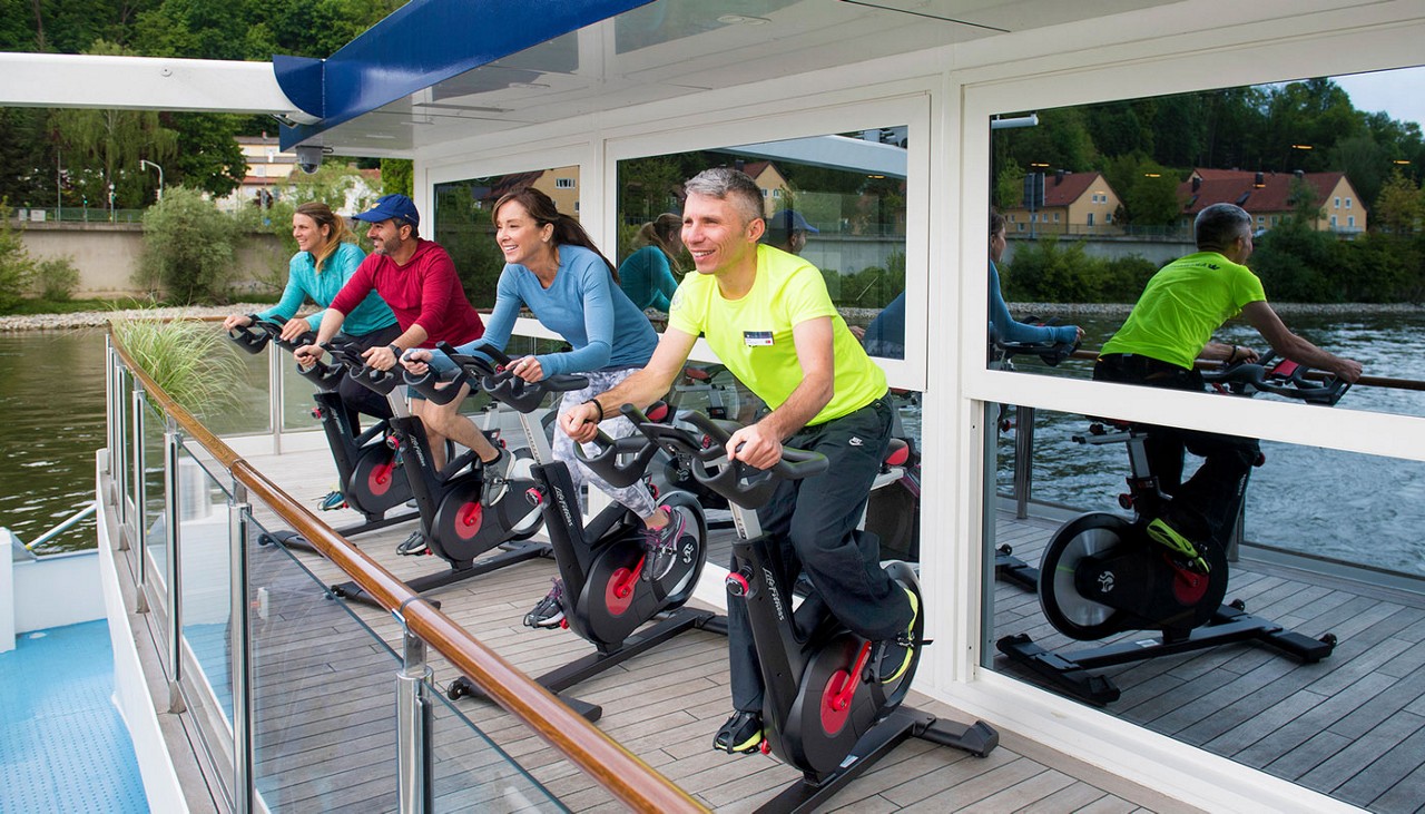 A spin class on the deck of an AmaWaterways ship. 