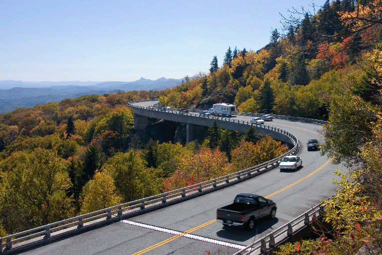 Autumn traffic Linn Cove viaduct.